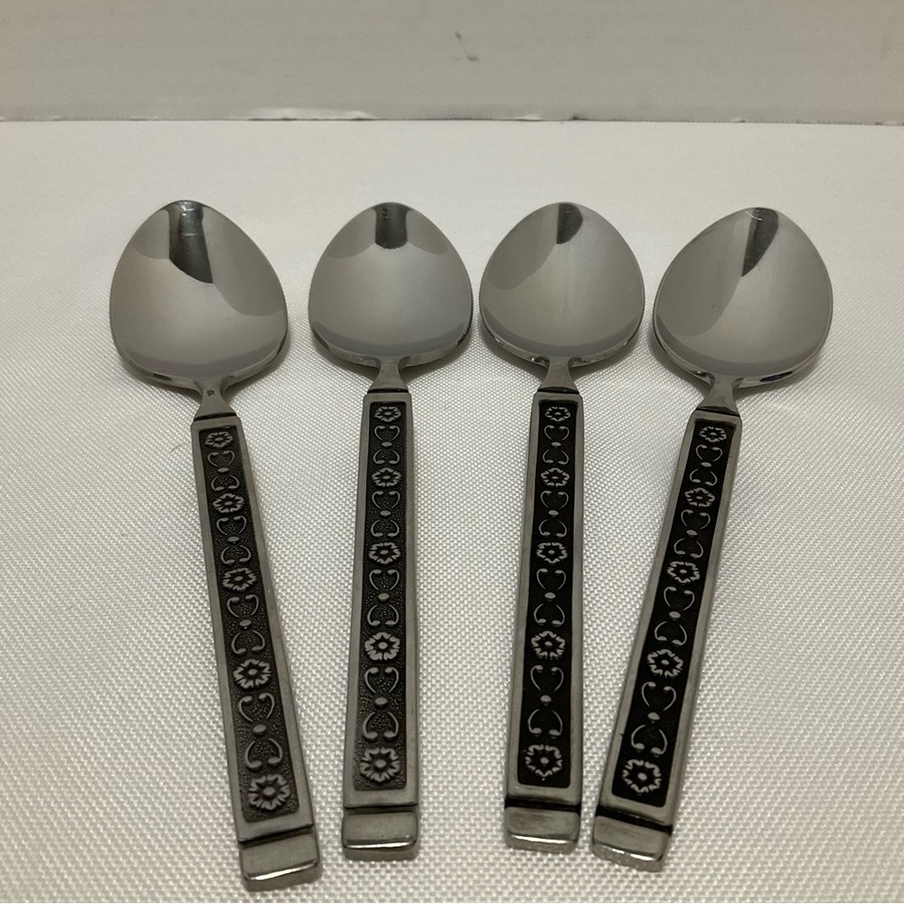 GORHAM Stainless "HACIENDA" TABLESPOON SPOON Black Floral 4 Available Purchase 1